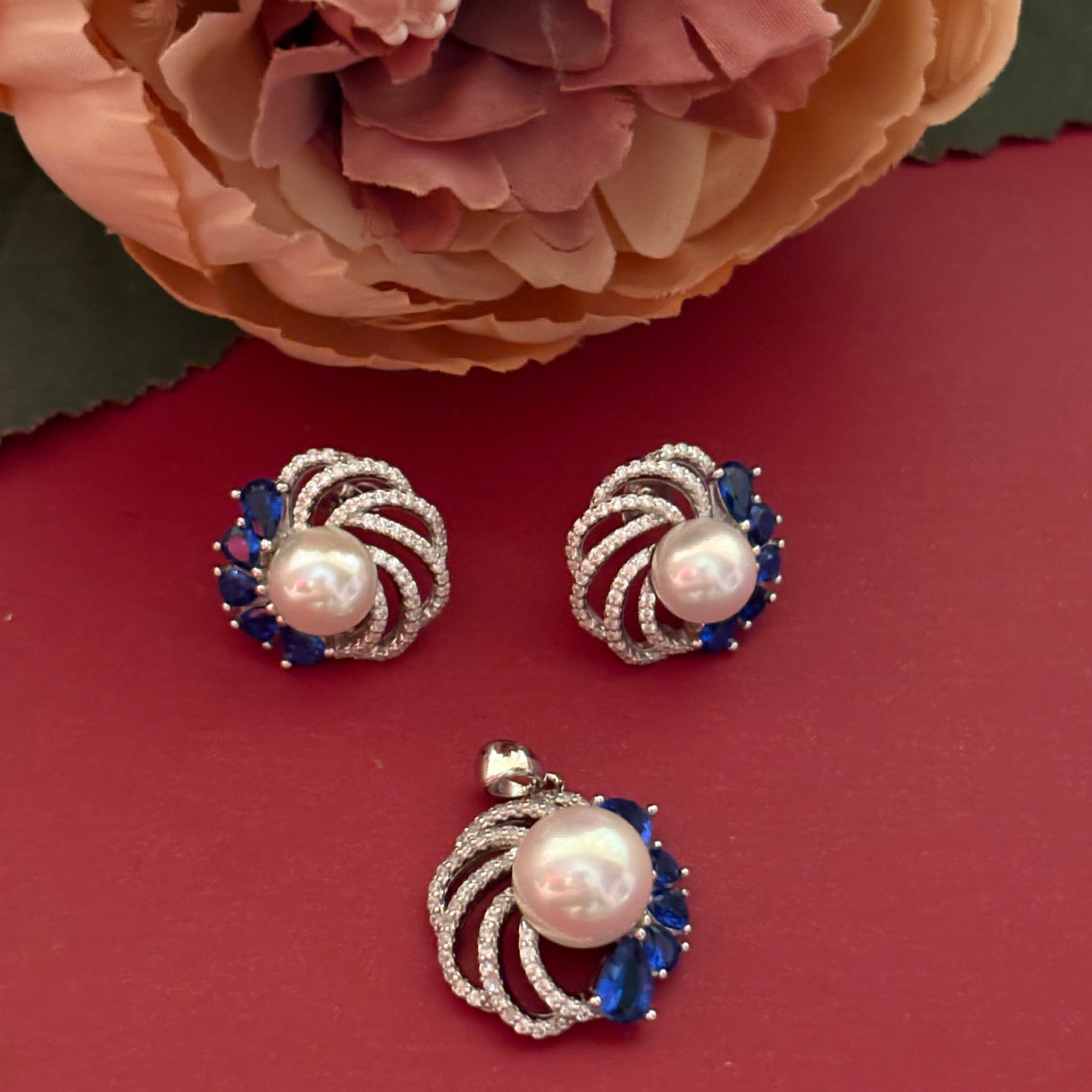 Blue CZ Pendant Set
